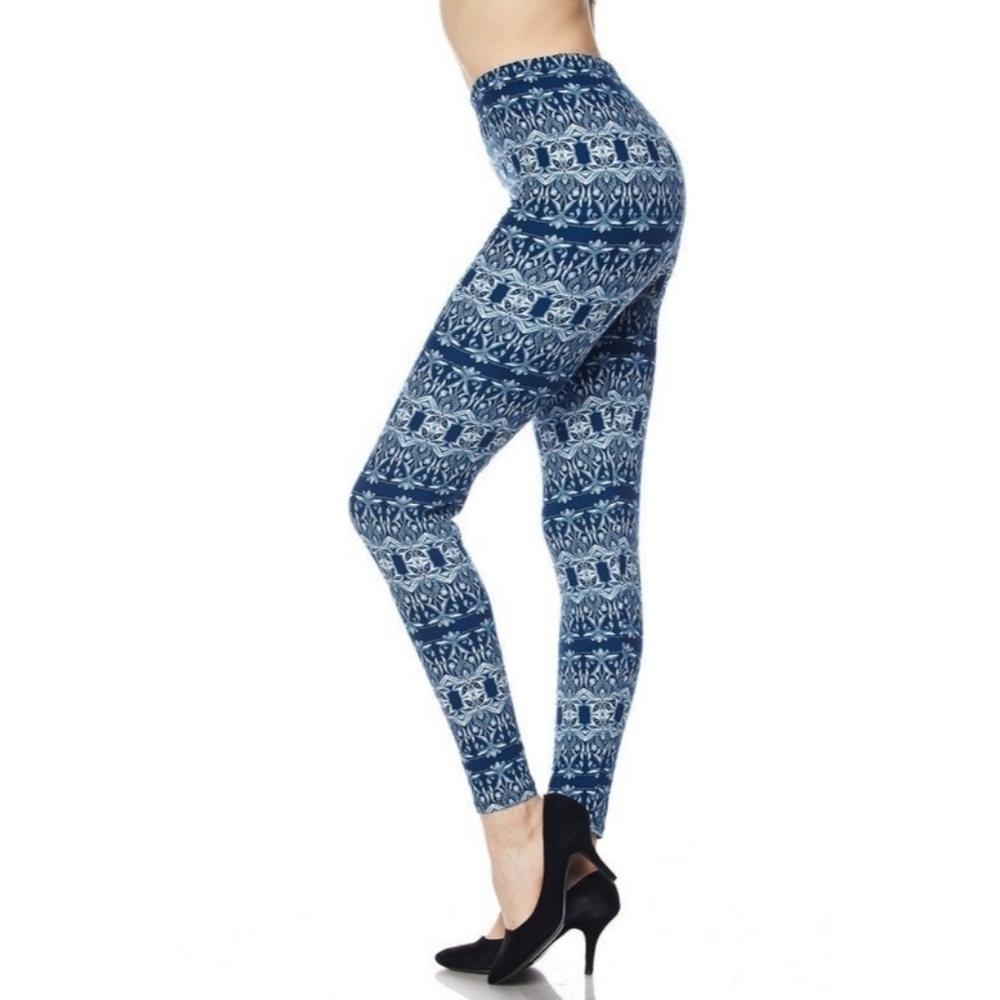 LEGGINGS DEPOT Blue Abstract Full Length Leggings Size 10 NWT